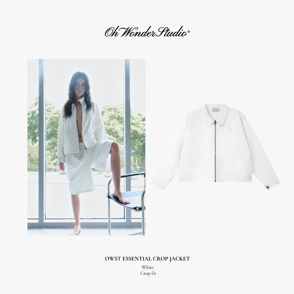 Essential Crop Jacket สีขาว - White Monochrome Collection