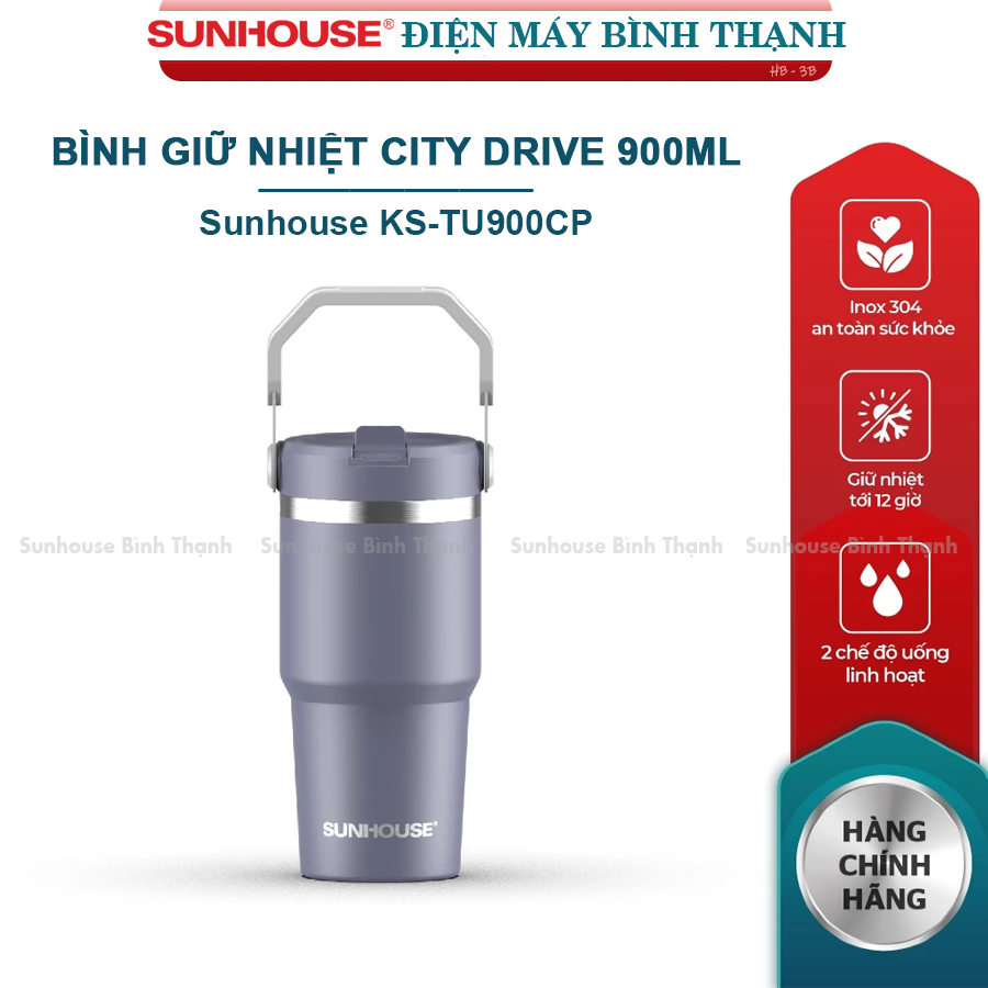 Sunhouse KS-TU900CP 304 City Drive ขวดเก็บอุณหภูมิสแตนเลส 900 มล. เก็บความร้อนได้ดี