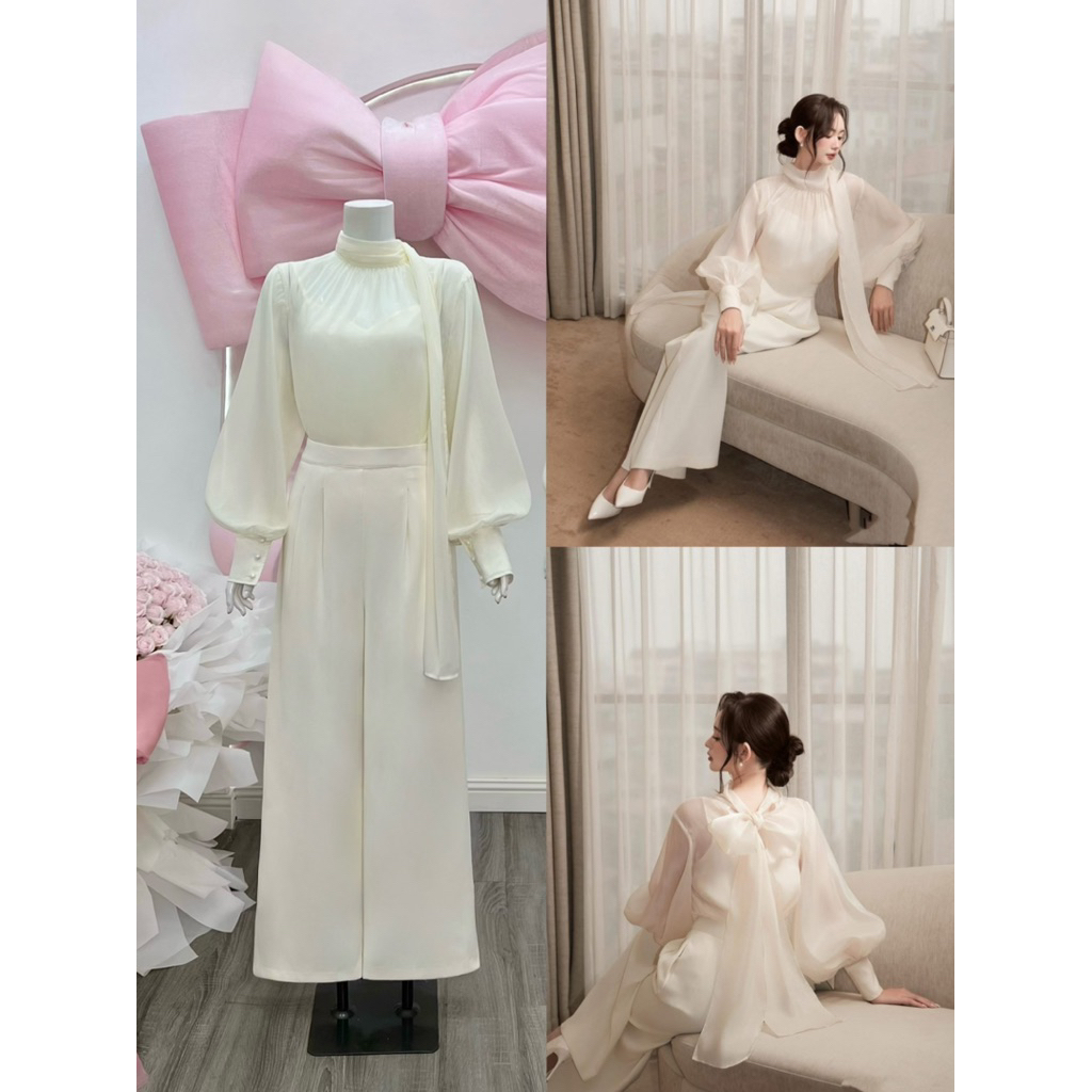 [สินค้าและภาพถ่ายจริง] SILK SHIRT SET WITH 2-STRING SHIRT + TROUSERS