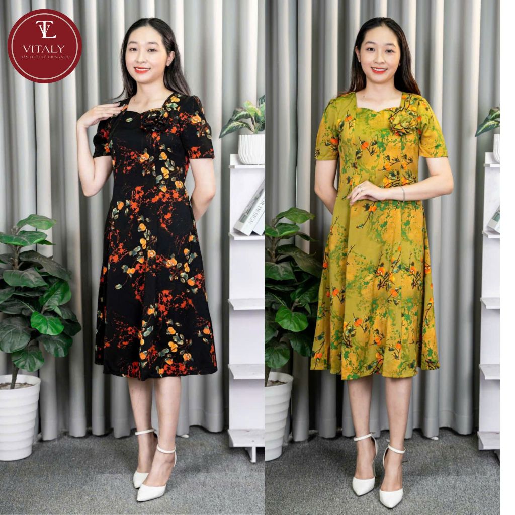 VITALY V51 Luxury Middle-Aged Dress, ชุดสวยสําหรับแม่ออกไป, ปาร์ตี้, ท่องเที่ยว, ยาว, ชุดตรงอายุ 40,
