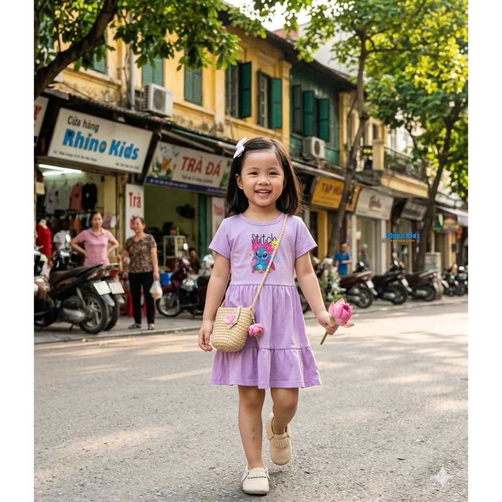 RHINO KIDS FASHION SHOP _ ชุดเดรสผ้าฝ้าย 4 ทิศทางสําหรับเด็กผู้หญิงผลิตในเวียดนาม V206