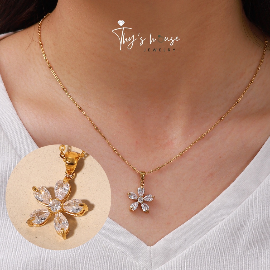 Crystal Bloom LMD42 สร้อยคอไทเทเนียมพรีเมียม [NO RUST]