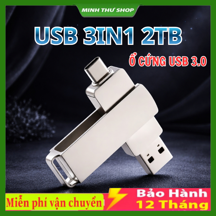 แฟลชไดรฟ์ USB 3 in 1 2TB 128GB 64GB 32GB 16GB 8GB USB 2.0 ดิสก์ U ความเร็วสูง, ไดรฟ์ปากกาโลหะ Type-C