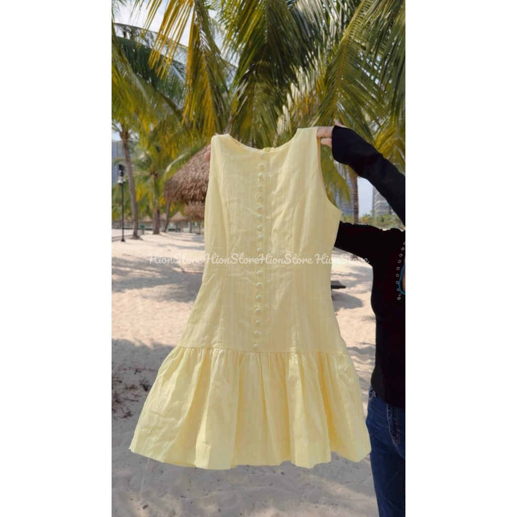 Hion Store - เดรสชายหาดพันกระดุมสีเหลือง ไซส์ SM
