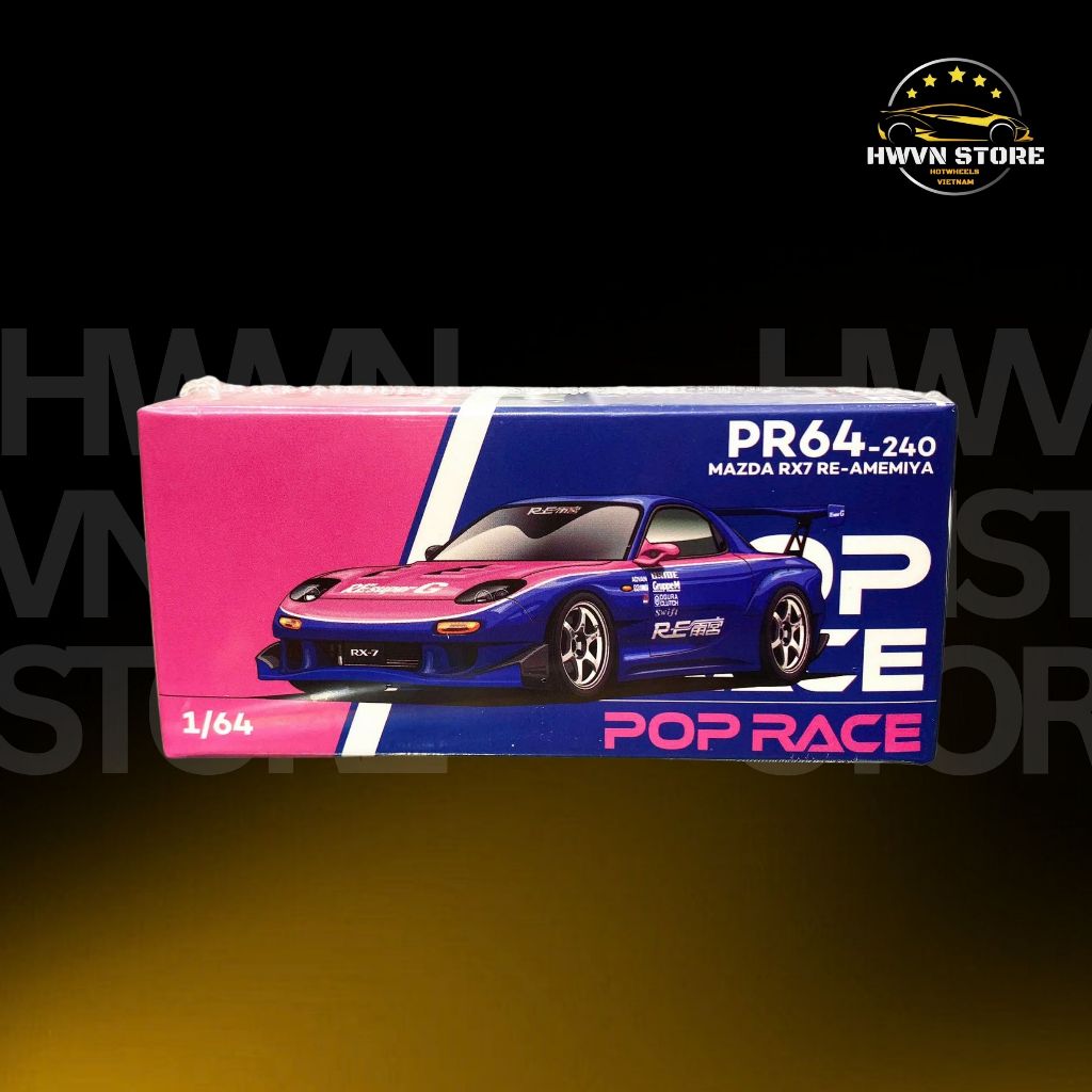 Poprace Mazda RX7 RE-AMEMIYA รถโมเดลสีน้ําเงิน/ชมพู (PR640240-กล่อง)