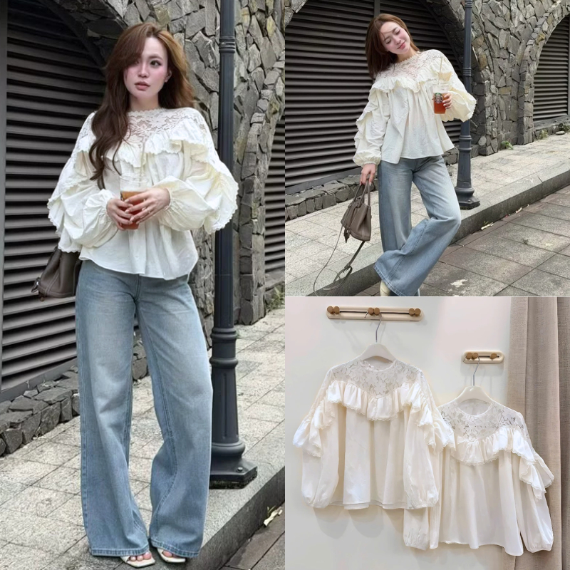 เสื้อลูกไม้ Babydoll สไตล์เลดี้แขนพัฟ MS138