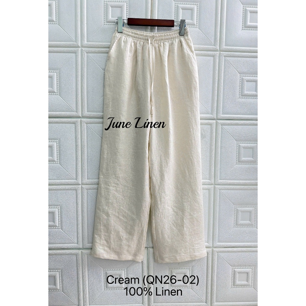 ผู้ชาย กางเกงขากระบอก ผ้าลินิน 100% 200แกรมม เอวยางยืด JUNE LINEN QN26-02