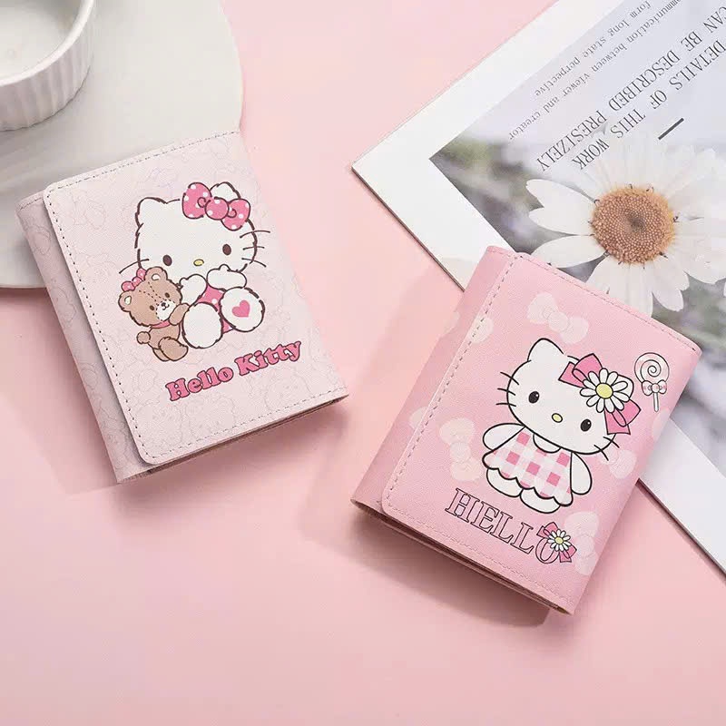 กระเป๋าสตางค์มินิ 3 พับหลายช่องลาย Hello Kitty สีชมพู รุ่นใหม่สุดฮอตสไตล์เกาหลีล่าสุด