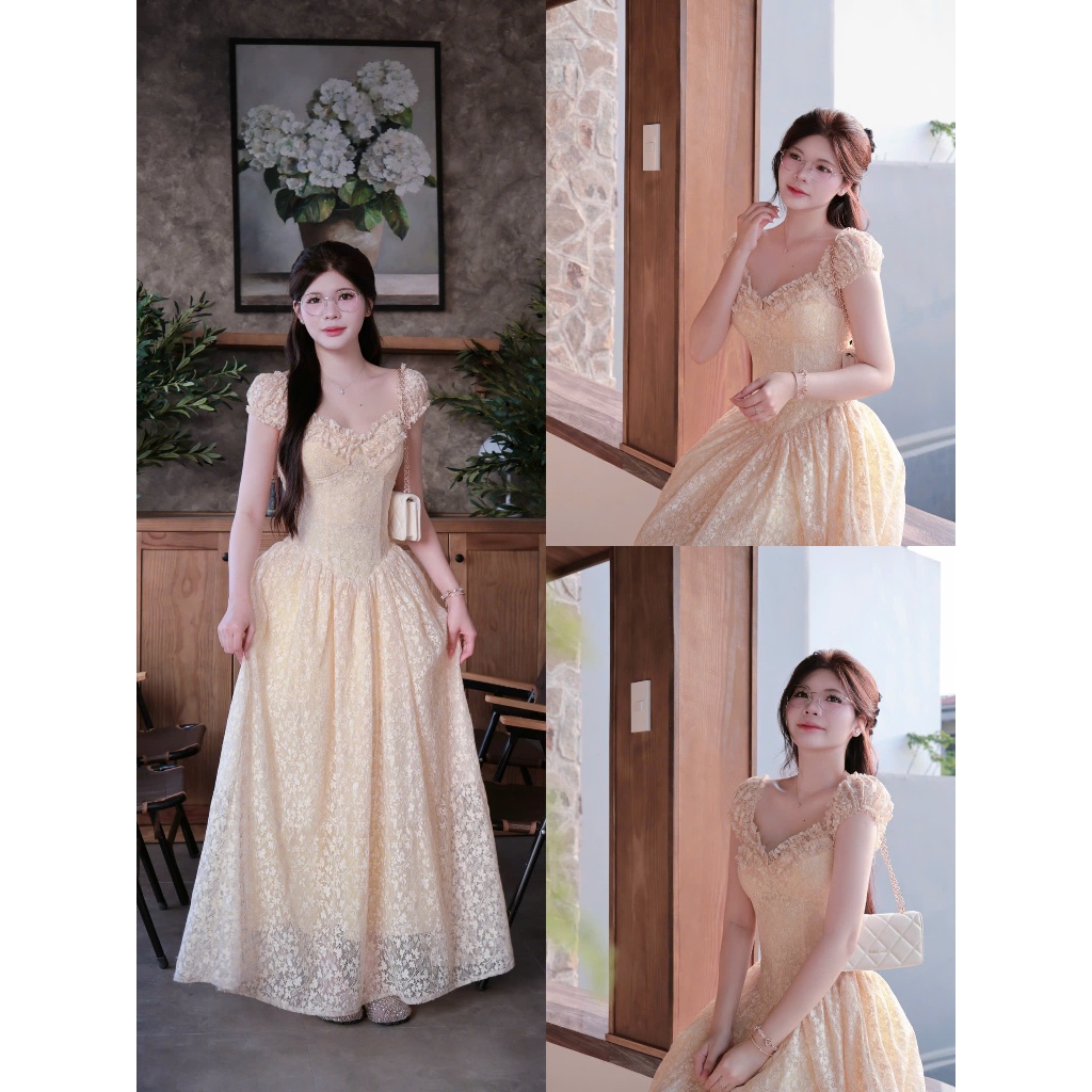 MotMovieShop Glitter Floral Lace Maxi Dress เหมาะสําหรับหลายสไตล์ - BELLA DRESS1