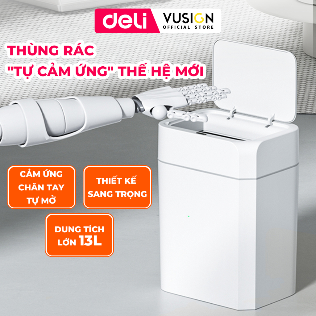 ถังขยะสัมผัสอัจฉริยะ Deli Vusign เปิดและปิดอัตโนมัติ - เซ็นเซอร์มือและเท้าคุณภาพสูง