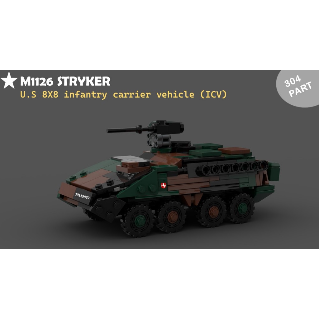 MOC ประกอบของเล่นสําหรับรถยนต์ American M1126 Stryker, Stryker ประกอบของเล่นโมเดลพร้อมสติ๊กเกอร์