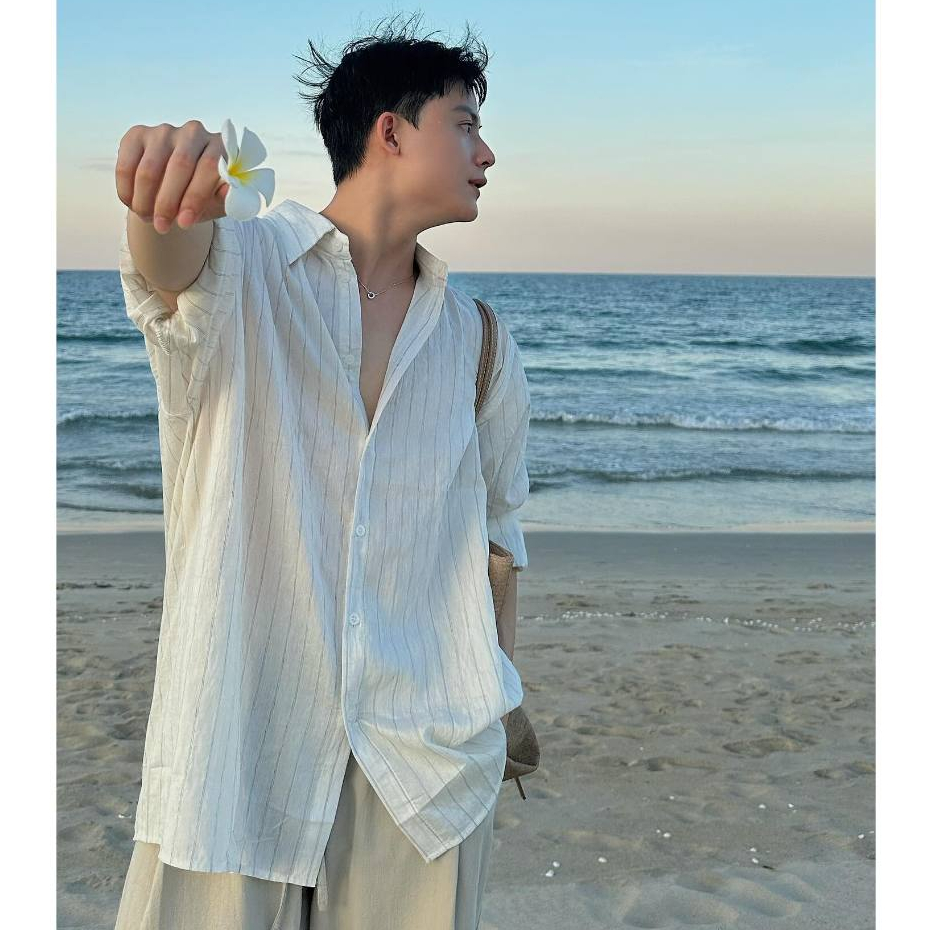 ฮอลีย์ เสื้อเชิ้ตผ้าลินินลายสก๊อตผู้ชายบางและเบาสําหรับชายหาดออกนอกบ้าน, เสื้อเชิ้ตผู้ชายเกาหลีฤดูร้อนเย็น A50