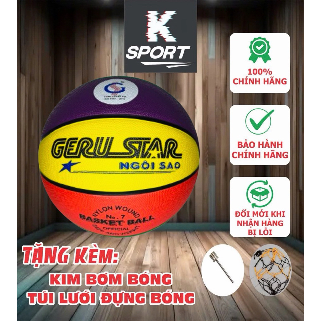 B7 Rubber Basketball (4 สี) - GERU SPORT ของแท้ (มาพร้อมที่สูบลูกบอลและถุงตาข่าย)