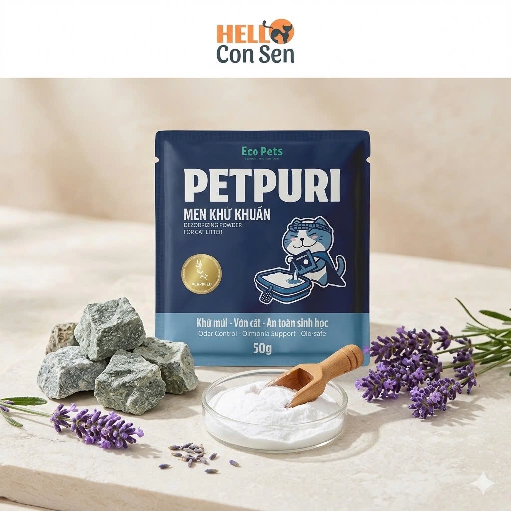 Petpuri และ Bioline BS1 Helloconsen ทรายแมวผสมยีสต์ระงับกลิ่นกายและฆ่าเชื้อกรงแมว 30gr