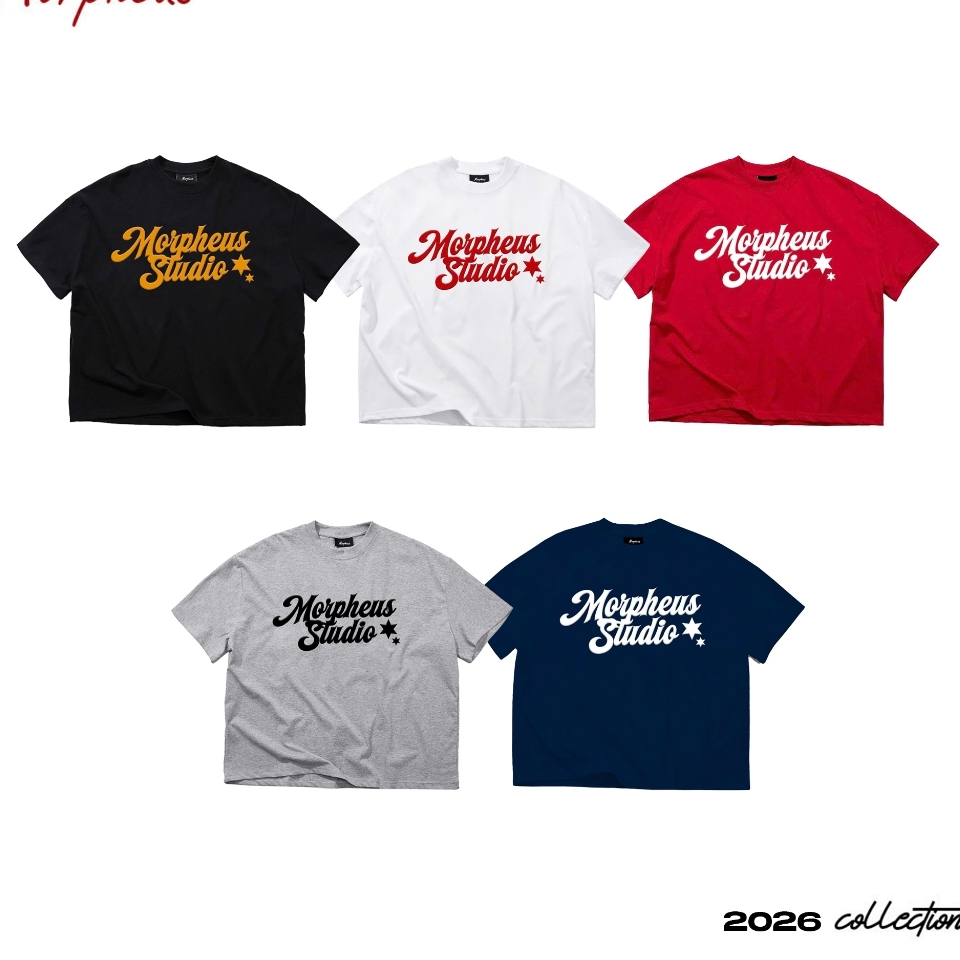 เสื้อยืด Boxy Star พร้อม MPU ลายนูน เสื้อยืดคอกลมทรงหลวม ผ้าคอตตอนเนื้อหนา 5 สี พื้นฐาน ทรงหลวม Boxy