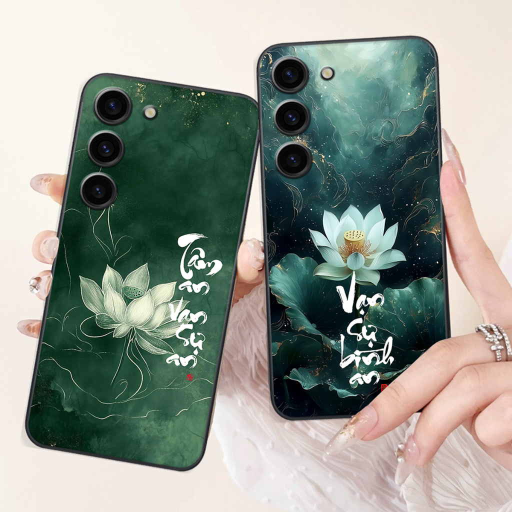 เคสพลาสติกสําหรับ Samsung S24/ S24+/S24 PLUS/SS S24 ULTRA/ S24 FE พิมพ์ลายดอกบัว พ่อแม่ และโชคลาภ PU