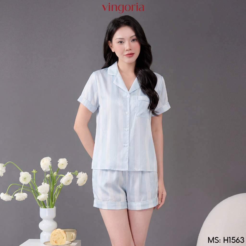 VINGO/VINGORIA ชุดนอนผ้าไหมสตรีแขนสั้นฤดูใบไม้ผลิและฤดูร้อน Alise H1563