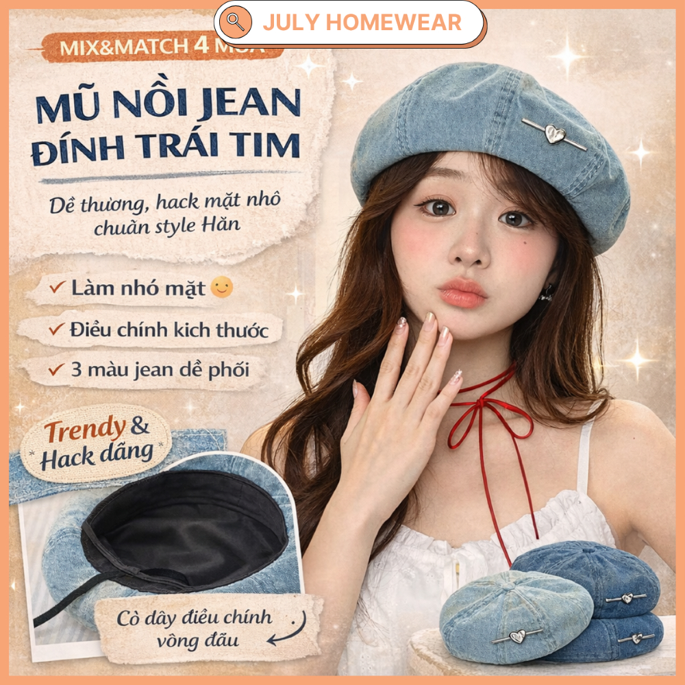 ผู้หญิง Jean Beret กับ Charm MH9 – Korean Denim Beret Soft Form Hack Small Face