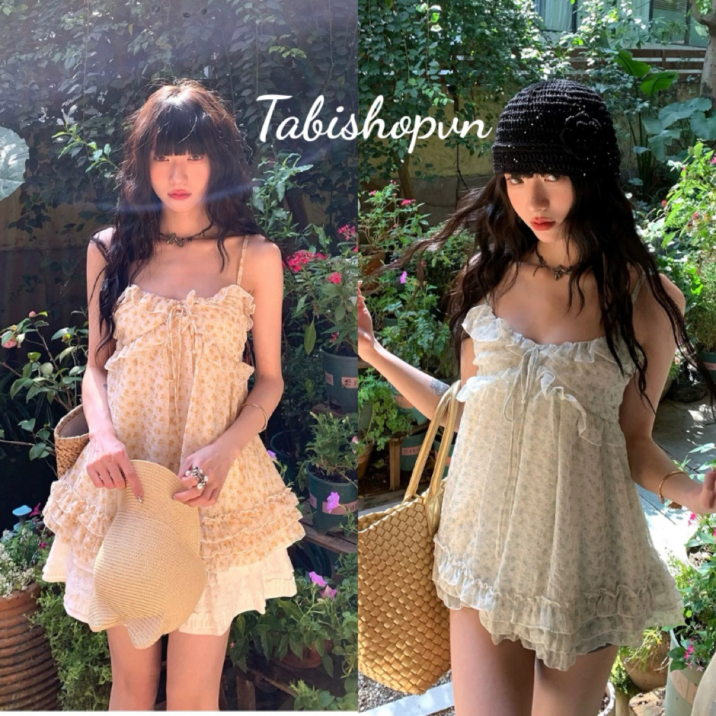 TABISHOP เสื้อเชิ้ต 2 ชิ้น babydoll ดอกไม้ เสื้อเชิ้ตผู้หญิงน่ารักสําหรับออกนอกบ้านในฤดูร้อน (312)