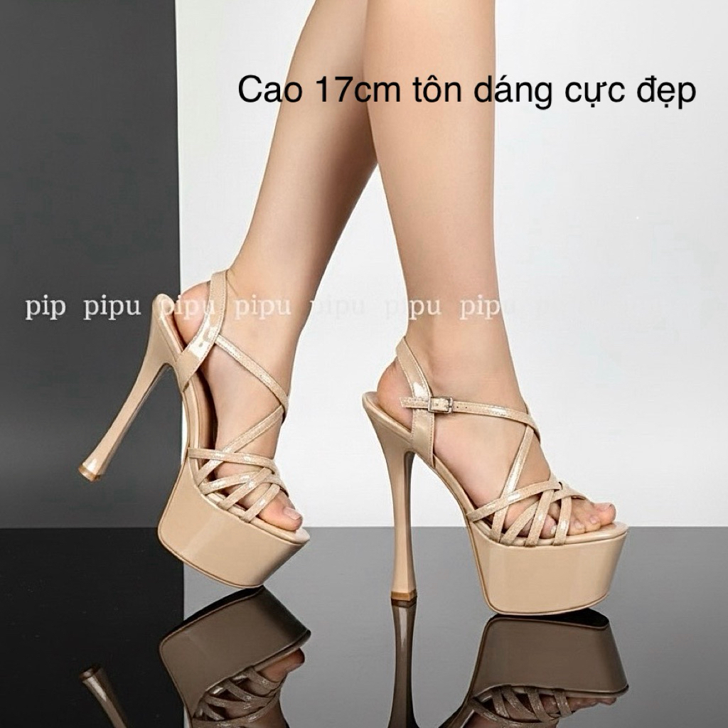 PiPU28ly รองเท้าแตะส้นสูง 17 ซม. พร้อมสายรัดบางคุณภาพสูง - รองเท้าแพลตฟอร์ม Flattering สูงสุดแฮ็คและสุดขีด