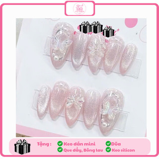 Nailbox thiết kế mắt mèo hồng nude đính nơ,hồ điệp mini C99 - chụp ảnh cô dâu/ kỷ yếu/ dự tiệc - Sam