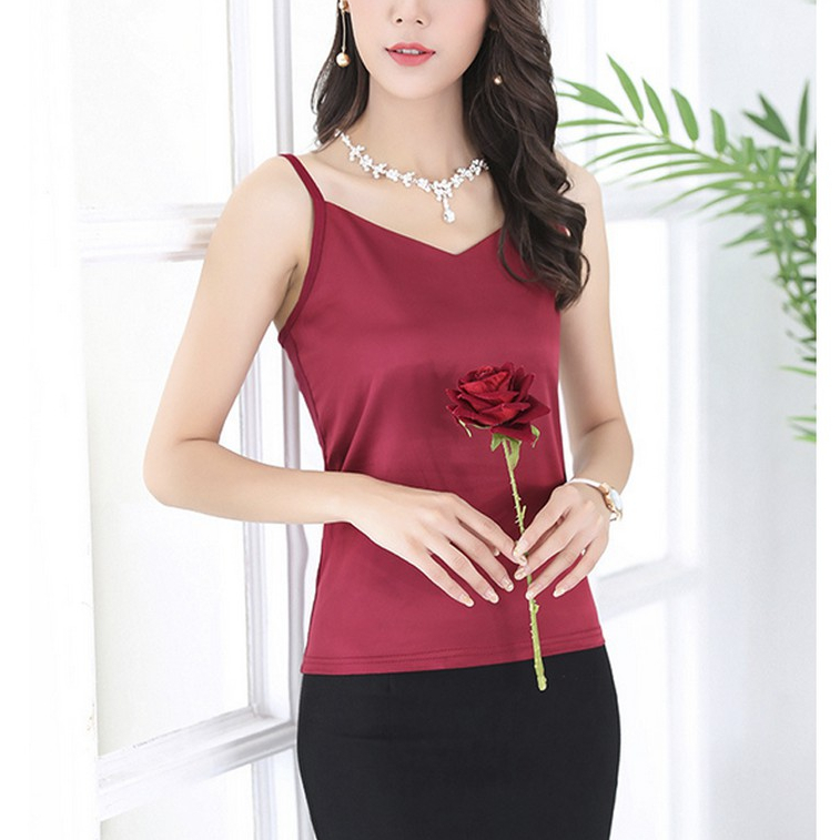 Titishop AOL101 เสื้อชั้นในเสื้อกั๊กรูปตัว V สีแดง