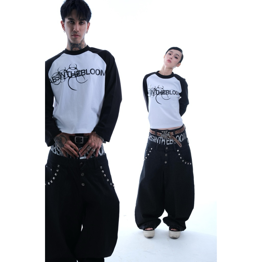 | ABSINTHEBLOOM | MIDNIGHT BLOOM RAGLAN | Y2K STONE-ATTACHED SLEEVES | ฟอร์มกล่อง |