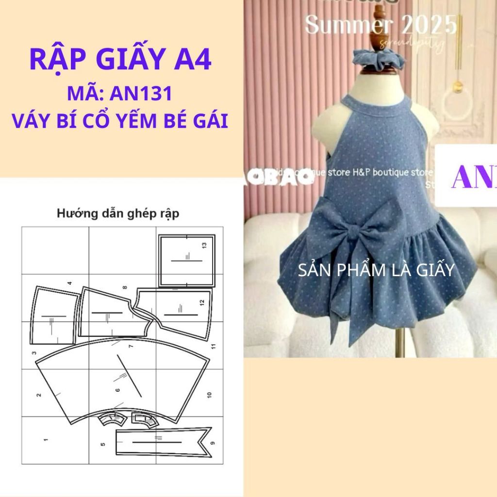 A4 PAPER ตัดเย็บสําหรับเดรสคอเต่าเด็กผู้หญิง - AN131
