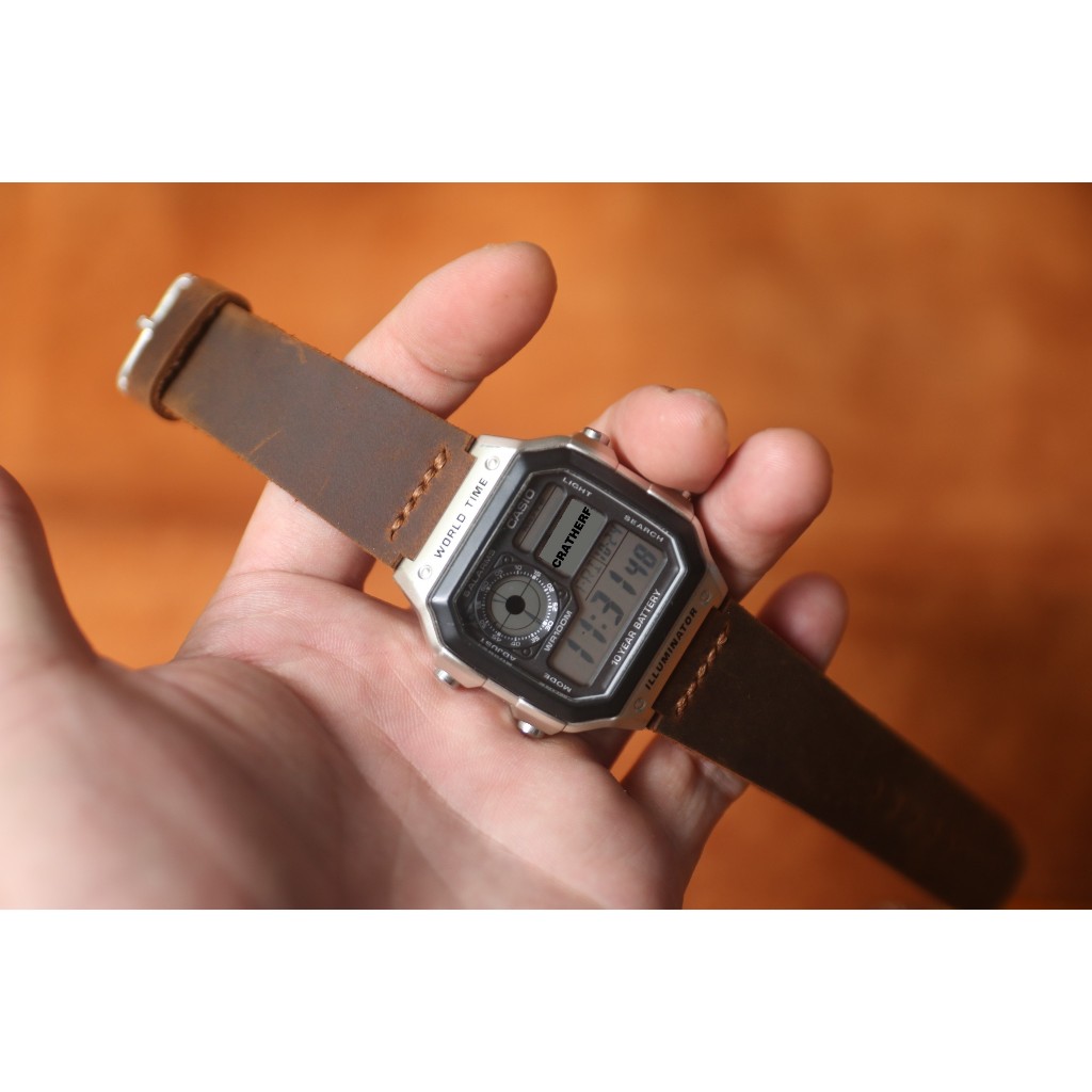 Casio AE1200, AE1300, F108WH, F216H สายนาฬิกาหนังแท้ Handmade Horse สีน้ําตาล