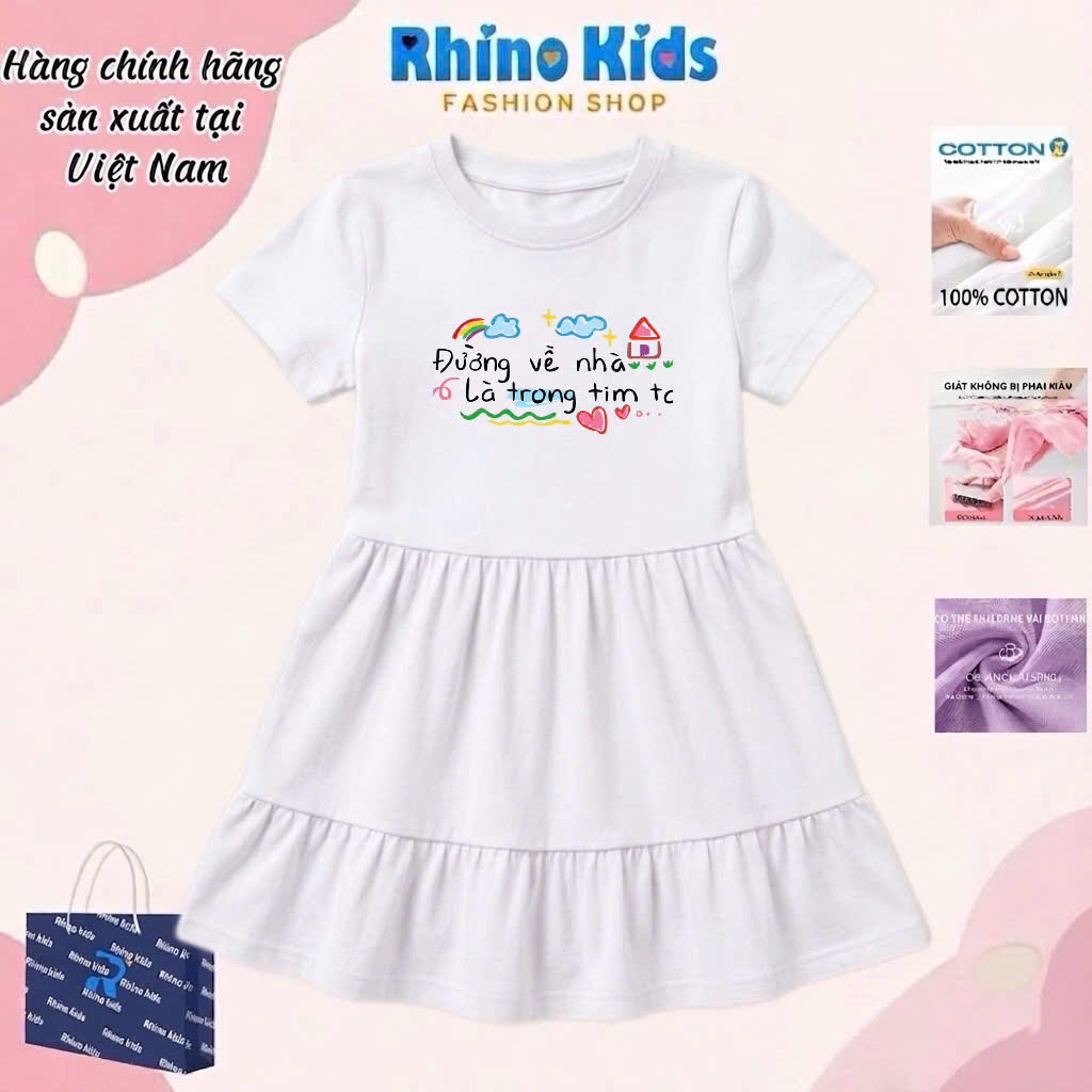 RHINO KIDS FASHION SHOP _ ชุดเดรสผ้าฝ้าย 4 ทิศทางสําหรับเด็กผู้หญิงผลิตในเวียดนาม V213