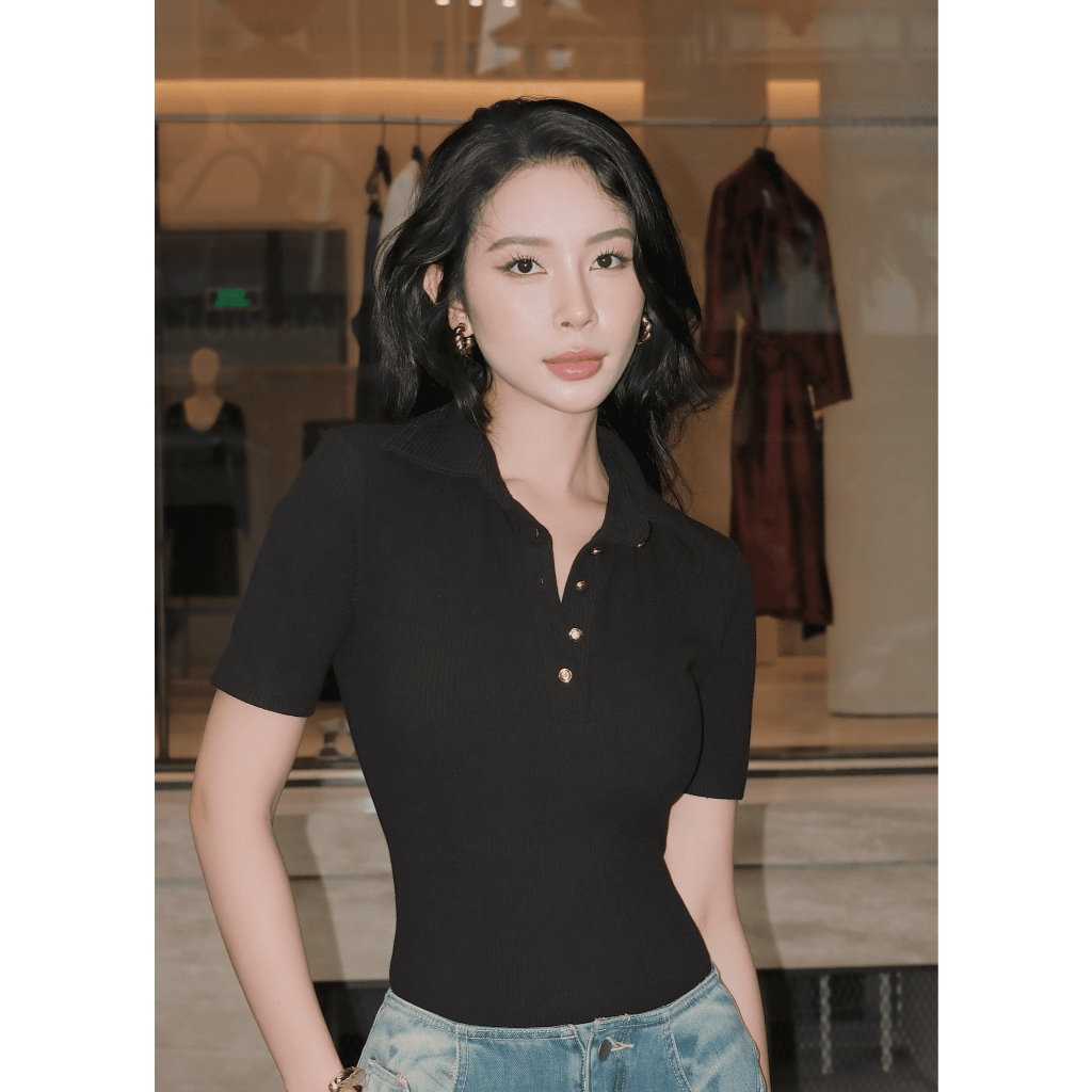 SUGUS AT01 เสื้อยืดคอปกโปโล ทําจากผ้าจั๊มยืดสุดคูล ครีม/ดํา/แดง ไซส์ S/M.