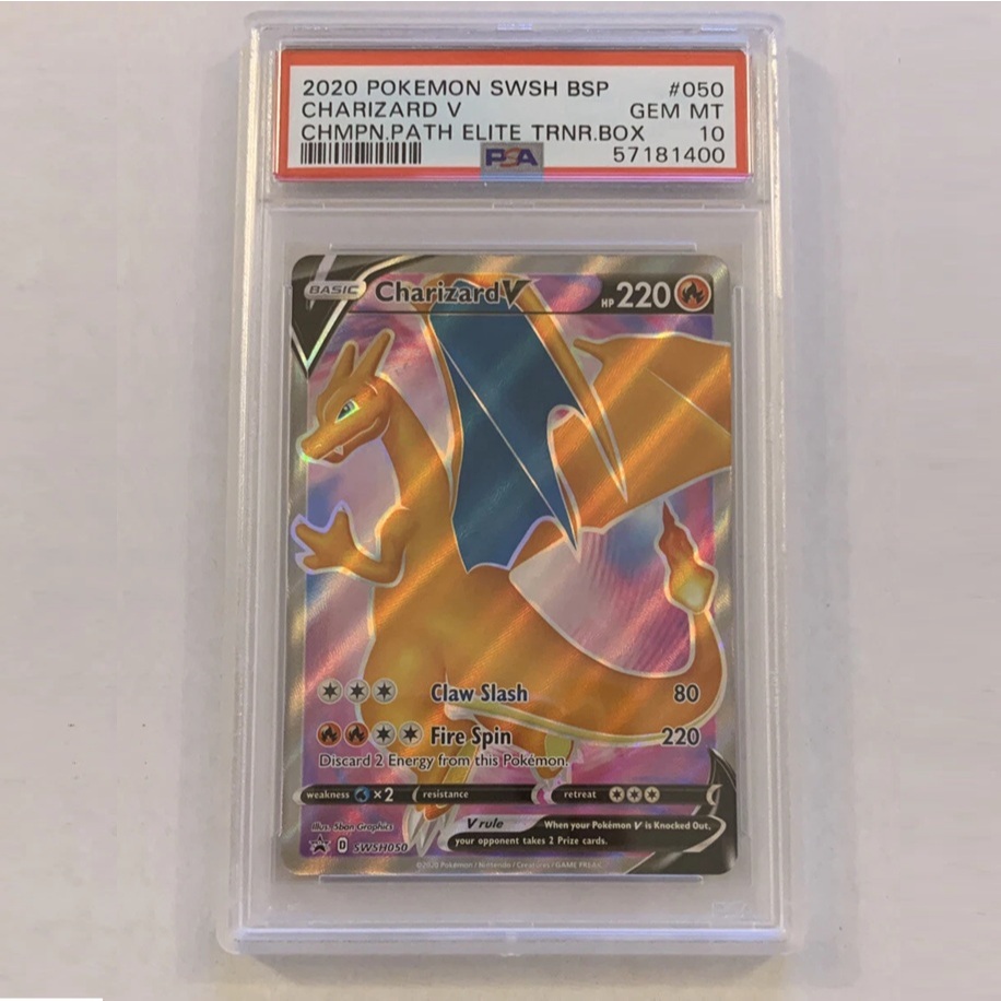 PSA การ์ด 10 GEM MINT การ์ดภาษาอังกฤษ 2020 Pokemon SWSH BSP Champions Path ETB 050 Charizard V d63 9