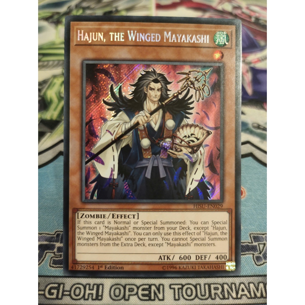 การ์ด Yugioh ดั้งเดิม - Hajun, the Winged Mayakashi - HISU-EN029 - Secret Rare 1st Edition