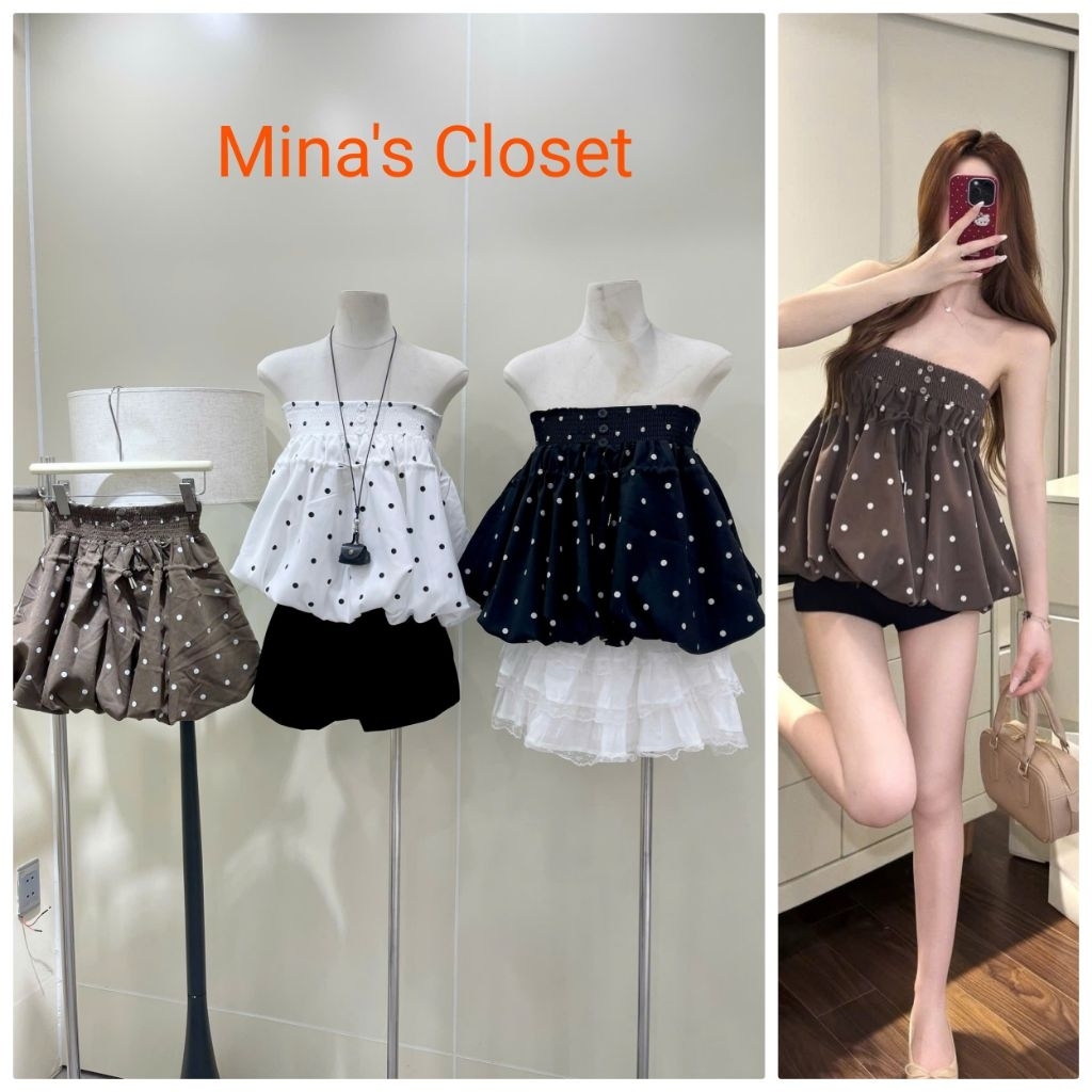 Minas Closet - เสื้อสควอชลายจุดเกาะอก