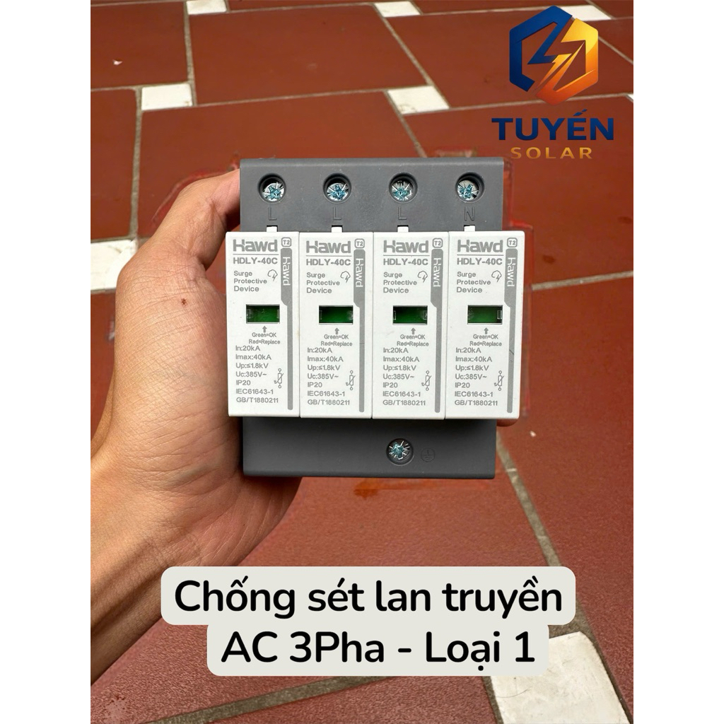 เครื่องป้องกันไฟกระชาก AC 3Phase 4P/ HAWD 40kA. SPD สําหรับตู้ไฟฟ้าพลังงานแสงอาทิตย์