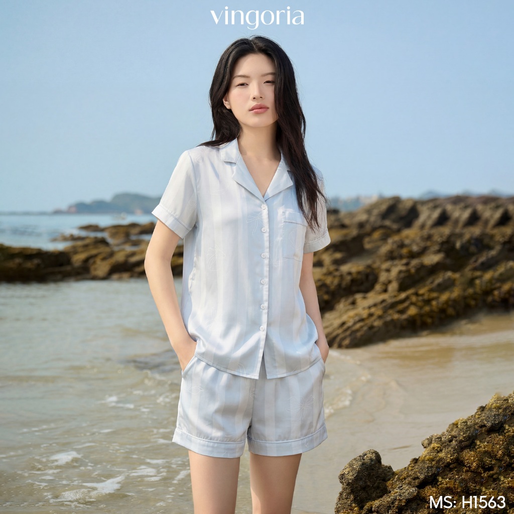 VINGO/VINGORIA ชุดนอนผ้าไหมสตรีแขนสั้นฤดูใบไม้ผลิและฤดูร้อน Alise H1563