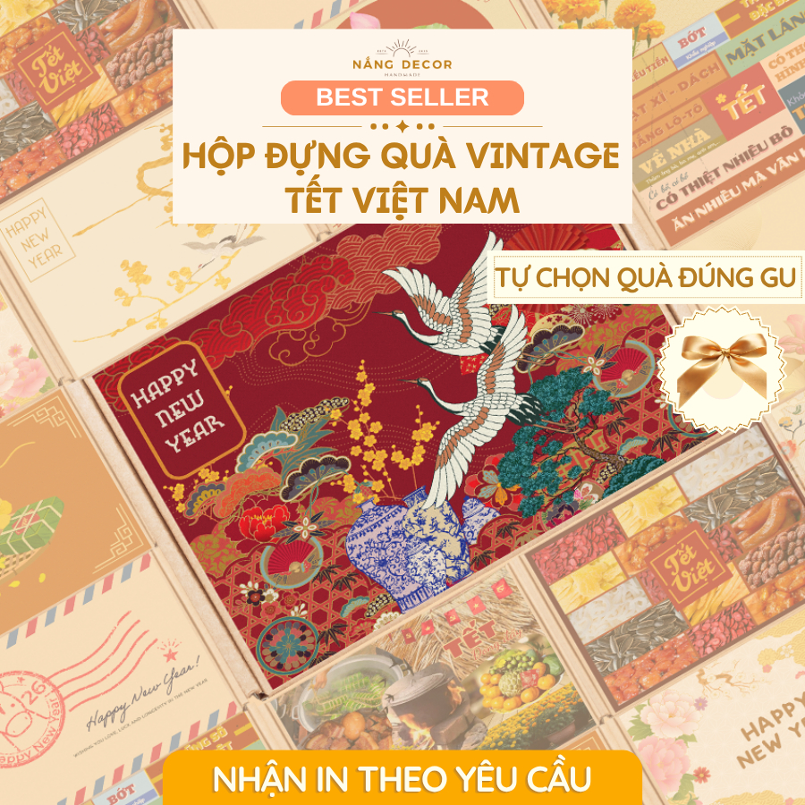 [Ho Chi Minh City Express] กล่องของขวัญกระดาษคราฟท์มีฝาปิดสแน็ป ลายวินเทจ สําหรับเวียดนาม Tet หลายลา