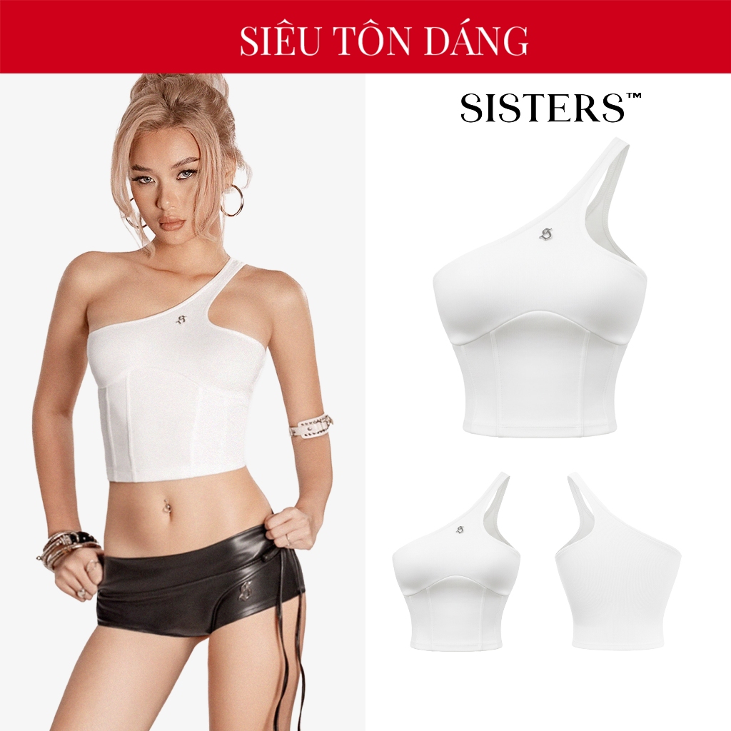 SISTERS เสื้อครอปคล้องคอ Minette สายเดี่ยว กอดตัวและหุ่นผ้ายืดหยุ่นนุ่มเย้ายวน| SS24-T7-T