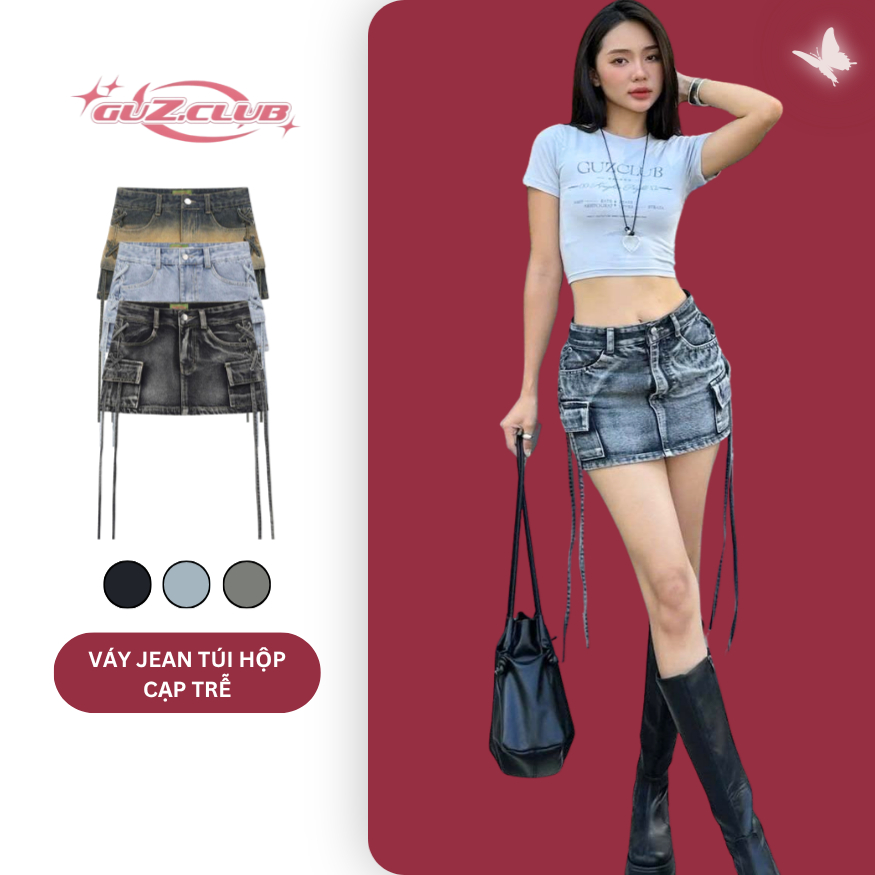 Y2K Low-Rise Denim Pocket Short Skirt กระโปรงยีนส์กระเป๋าทรงสลิมมีซับใน 3 สี GuZ.CLUB - M1