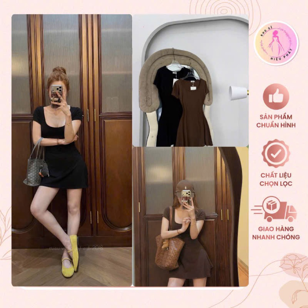 ชุดเดรสผู้หญิงคอเหลี่ยมสั้น 2 สี by xuongmayhieuphat