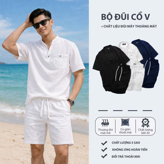 Bộ Set Nam Mùa Hè Colossus Đũi Vân Mây Set Sơ Mi Cộc Tay Rộng Thoáng Mát Hiện Đại Summer Beach J66