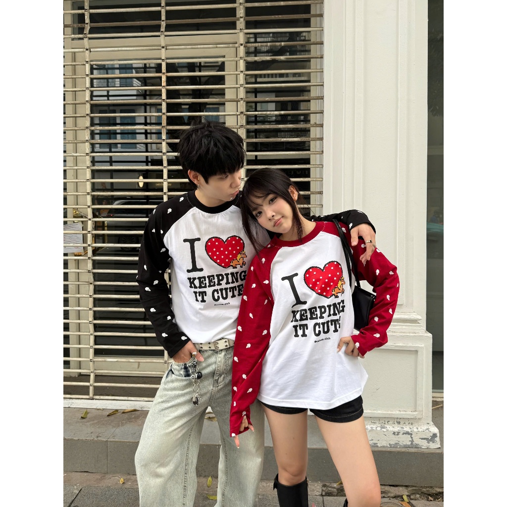 Calem Club- Raglan Keeping It เสื้อยืดแขนยาวน่ารักทรงหลวมสําหรับผู้ชายและผู้หญิงผ้าฝ้าย 230gsm เย็น ราคา ถูกที่สุด ดีลบีเคเค แกลเลอรีภาพที่ 9