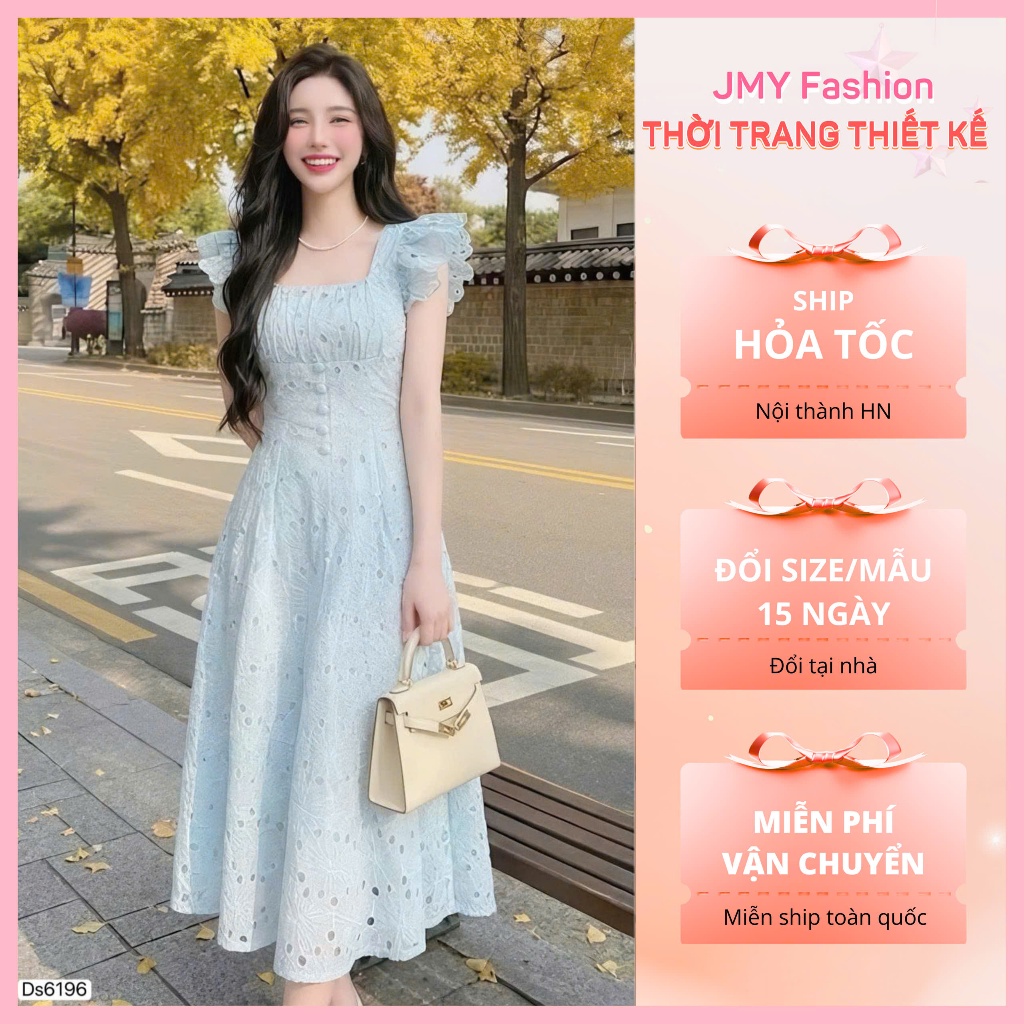 DS6196 เดรสเลดี้สีน้ําเงินคอเหลี่ยมและแขนบานยาว [Dolce Viva Collection (DVC/ACC)]