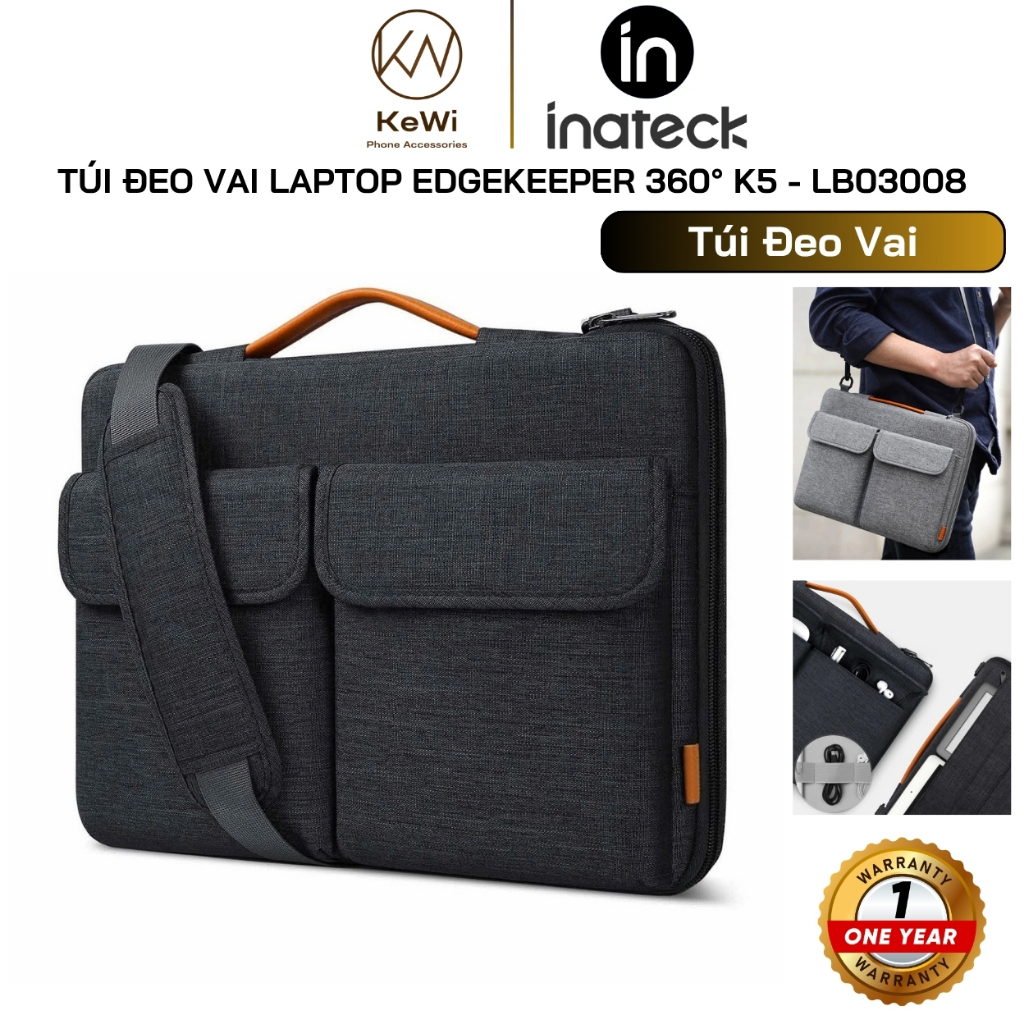 Inateck LB008 EdgeKeeper 360 K5 กระเป๋าสะพายไหล่แล็ปท็อปกันกระแทก 360 13/14/15.6 นิ้ว กันน้ํา อเนกปร