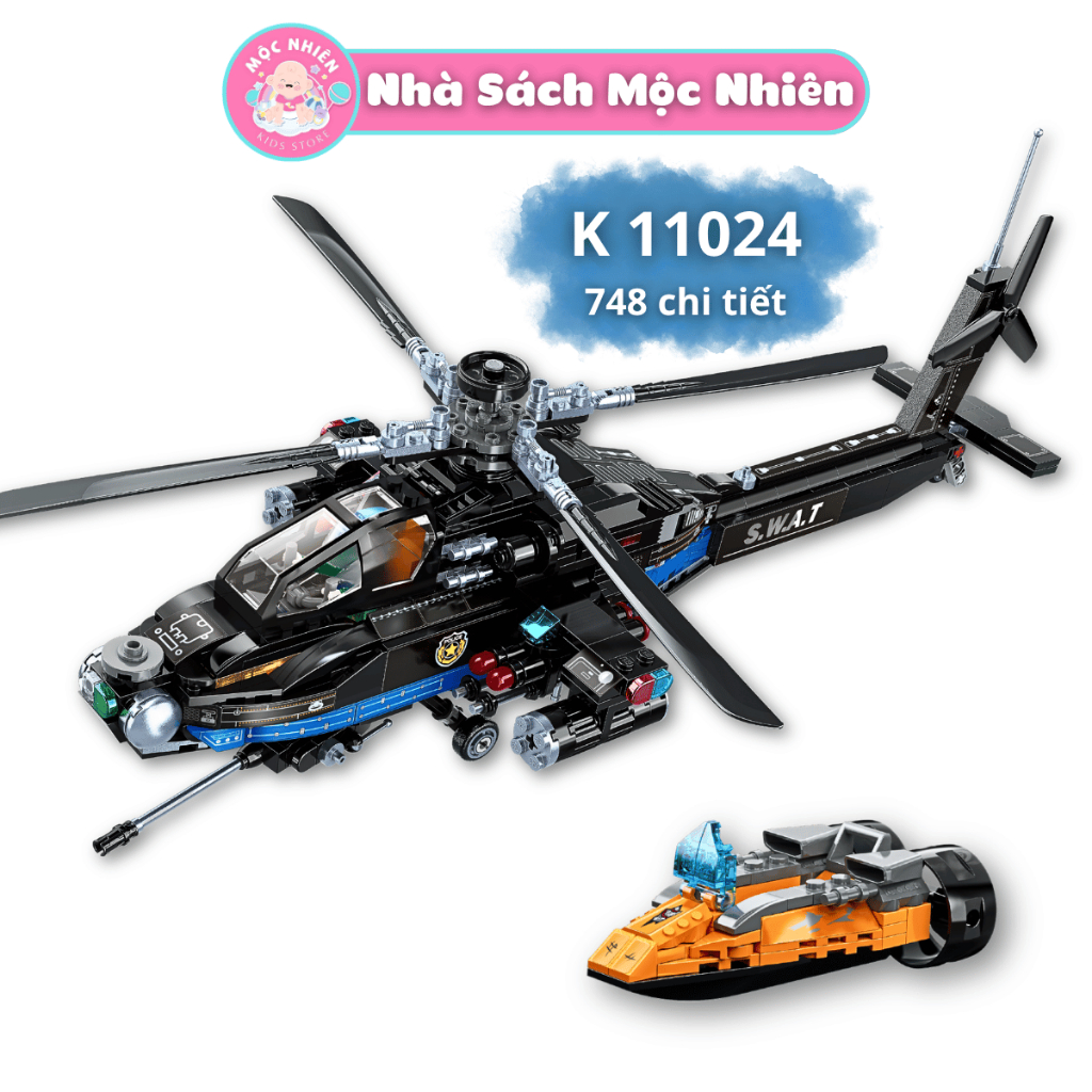 ของเล่นประกอบโมเดล Military Helicopter (748 ส่วน) - Keepplay 11024 - มาพร้อมฟิกเกอร์ minifigs 3 ตัว