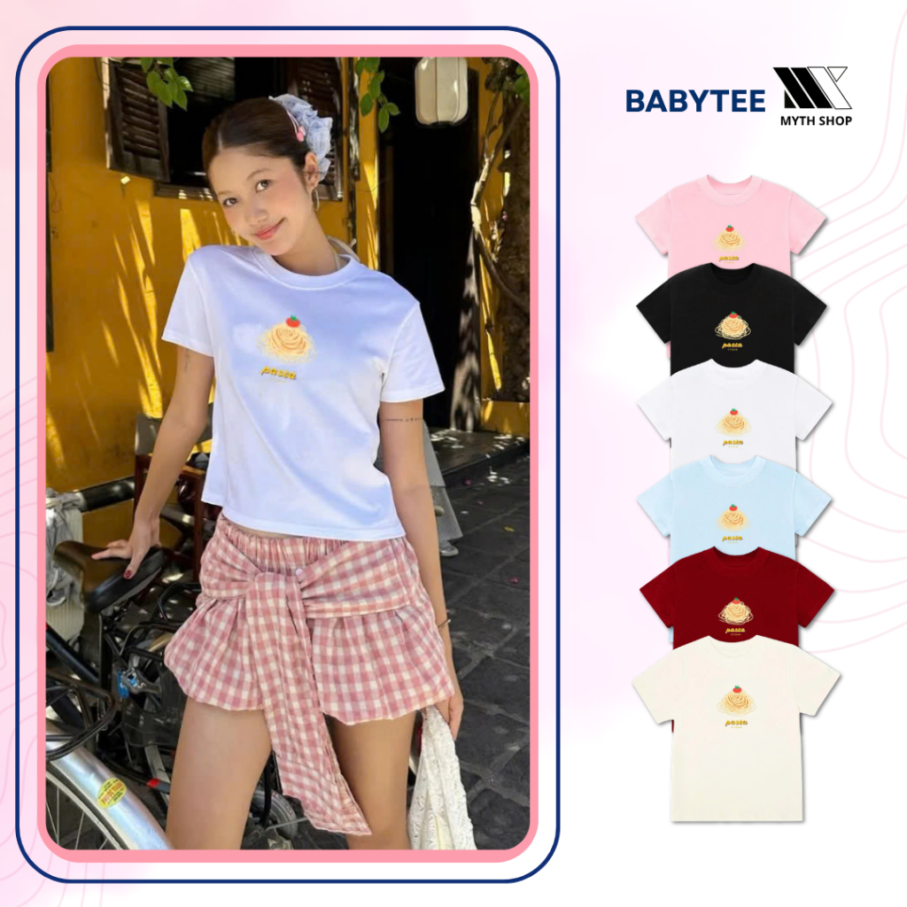[ภาพจริง] Baby Tee Stretch Cotton Pasta Time_Z18