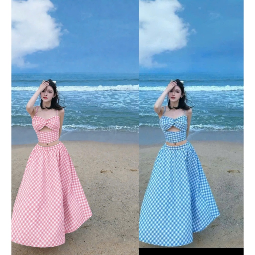 SWEET BLUE - ชุดแม็กซี่เดรสสีชมพู