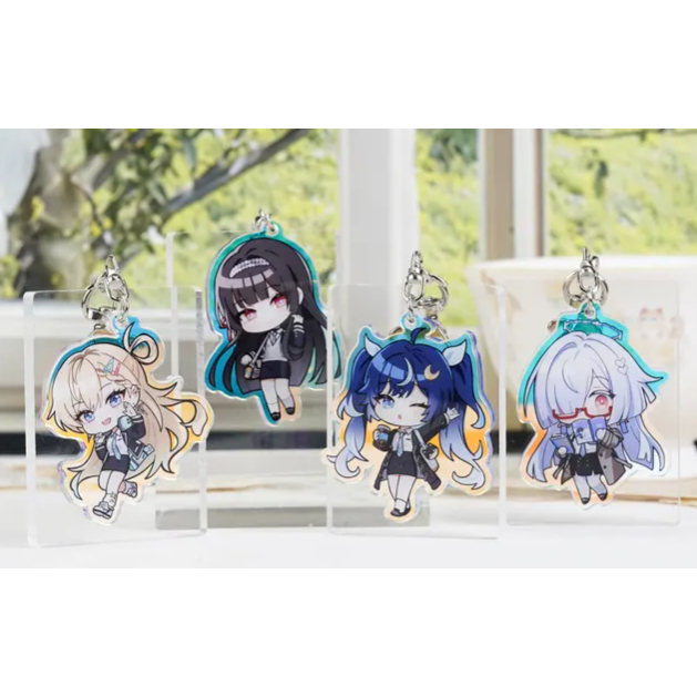 WuWa ชุดพวงกุญแจอะคริลิคโฮโลแกรม luno Chisa Mornye Lynae 4 ชิ้นคุณภาพสูงกระเป๋าเป้สะพายหลังอะนิเมะ C