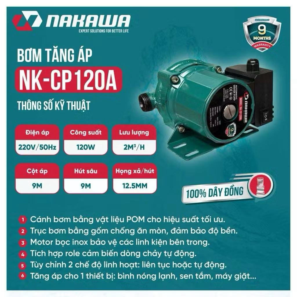 ปั๊มน้ําหอยโข่งยี่ห้อ NAKAWA: NK-CP120A, 120W/2.0m3/h (8c/T)