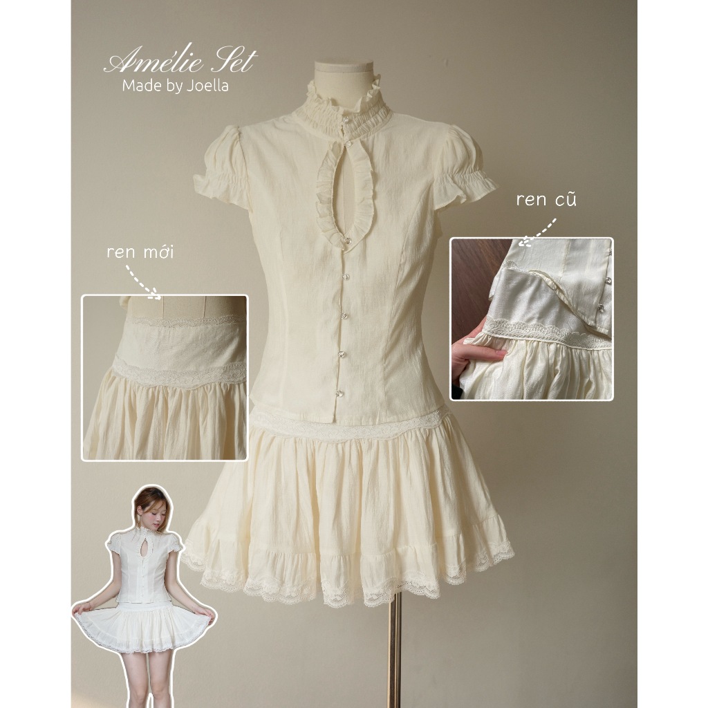 Joella: Amélie Set – Vintage Lady Set - คอปกตัด & กระโปรงลูกไม้สีขาว